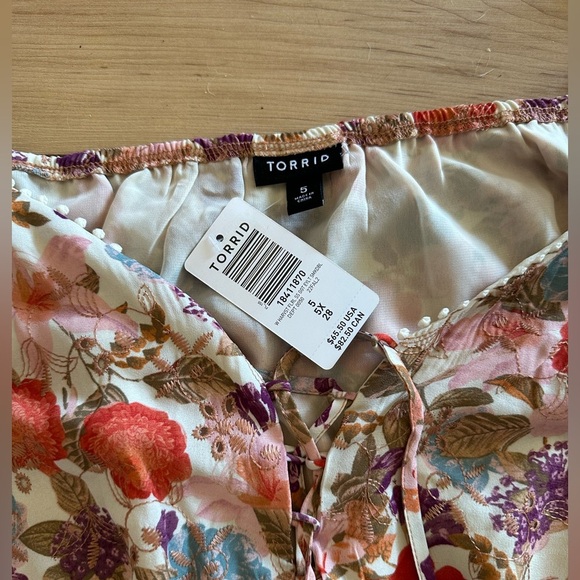 Torrid NWT Georgette Eyelet Smocked Waist Womens Puff Sleeve Blouse Boho Size 5X - Picture 8 of 8